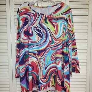 The Vermont Country Store    Long Sleeve Colorful Top Size 2X
